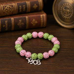 Pulsera de cuentas con letras griegas y bola de cristal rosa y verde, años fundacionales 1908-1913, para mujer y niña, regalo de fiesta, joyería decorativa personalizada - Product Image 5
