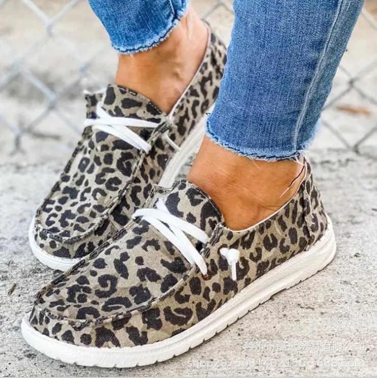 Toptan moda rahat leopar kanvas ayakkabılar