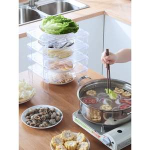 ชั้นวางของในตู้เย็น JWXB514 แบบซ้อนได้ รูปทรงสี่เหลี่ยมผืนผ้า สำหรับจัดระเบียบตู้เย็นในครัว ไม่ต้องติดตั้ง - Product Image 1