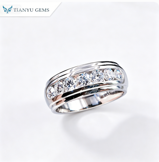 Tianyu Gems 7 Stone Round CVD  Ring 14k White Gold Lab Grown Diamond Engagement Wedding Band
