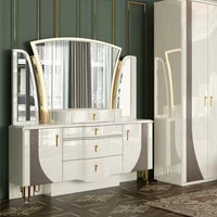 Ensemble de Meubles de Chambre à Coucher Luxueux Classique Complet en Bois Double Cadre avec Rangement pour Maison Moderne, Style Villa Royale Blanche, Taille King