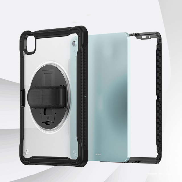 Silicone Tablet Case for ipad Air 13 M2 2024 Universal 360 Rotating Hand with Kickstand Shockproof Shoulder Strap Tablet Cover