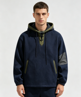 Veste Anorak à Lacets OEM ODM, Nouvelle Collection, Blocs de Couleurs, Capuche Épissée, Bordures Contrastantes, Veste Utilitaire Vierge pour Broderie et Impression de Logo