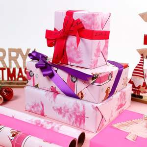 Venta al por mayor de alta calidad 80g 43*300cm papel de embalaje rosa de Navidad papel de regalo - Product Image 6