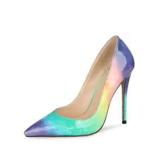 Regenbogen bunte Pumps aufziehen stabile hohe abgedeckte Ferse sexy Damen Damen-Stiftferse Schuhe