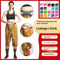 Pantalon de pêche mi-long camouflage en polyester et PVC tricoté, résistant à l'usure, extra-épais pour la pêche en extérieur