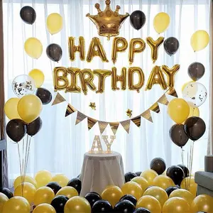 Conjunto de decoración de fiesta para adultos, banderín de aluminio, corona dorada, feliz cumpleaños