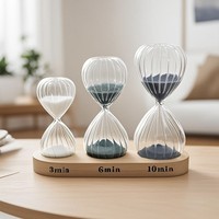 Set Jam Pasir Kreatif Buatan Tangan 3/6/10 Menit, Timer Jam Pasir Berputar dari Kaca, Dekorasi Rumah, Alat Pengatur Waktu dengan Alas Kayu