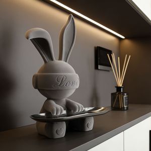 Bunny Key <b>Storage</b> <b>Tray</b> Red Flocked Synthetic Resin Contemporary Design Living Room Desktop Decoration - Product Image 2
