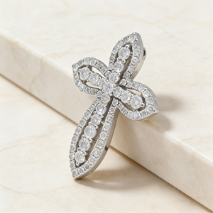 CUSTOM SILVER 10K/14K/18K GOLD PLATED LAB GROWN CVD DIAMOND CLASSIC ENGAGEMENT GIFT SWEATER <b>CHAIN</b> NECKLACE <b>CROSS</b> PENDANT - Product Image 3