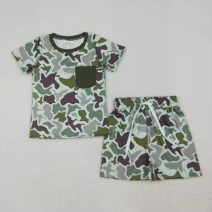 Conjunto de Pijama de Camuflaje para Bebés Niños, Camiseta de Manga Corta con Bolsillo y Pantalones Cortos, Atuendo de Verano - Product Image 3