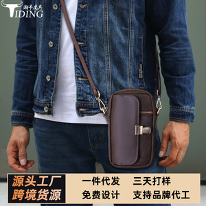 Tiding Men's Crossbody <b>Bag</b> Dark Brown Genuine Leather Multi Functional Shoulder <b>Bag</b> For Everyday Use - Product Image 4