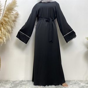 6472 #   เดรสผู้หญิงผ้าไนดาสีพื้นเรียบง่าย แต่งเส้นสีขาว แขนหลวม สไตล์หรูหรา - Product Image 3