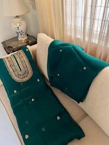 Premium Designer Organza Unstitched Suit Set Kurta Dupatta Bottoms with Aari Bead and Sequin Hand Embroidery Elegant Festive - Product Image 2