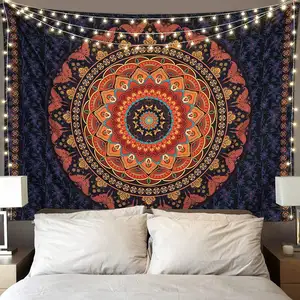 Permadani Vintage kustom hiasan dinding Hippie estetika dekorasi dinding Bohemian seni dekorasi rumah Boho untuk kamar tidur ruang tamu permadani