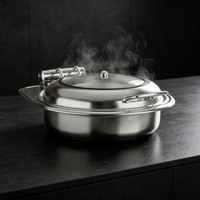 Plat à chafing rond Oulu en acier inoxydable 201 durable de 6 L avec couvercle fixe pour l'isolation des aliments lors de banquets, option de logo personnalisé