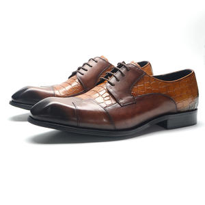 Chaussures Oxford de bureau pour hommes de haute qualité à bout carré avec lacets réglables, légères, antidérapantes, respirantes, en cuir véritable - Product Image 1