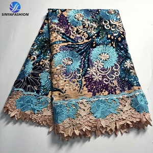 Sinya Tissu <span class=keywords><strong>Pagne</strong></span> Africain Ankara de Haute Qualité Brodé Hollandais Motif Cire <span class=keywords><strong>avec</strong></span> <span class=keywords><strong>Dentelle</strong></span> Cordon Guipure pour Sacs et Housses - Product Image 6