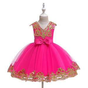 Vestido de princesa rojo para niños, disfraz de niña de las flores con cuello en V y tul, corte en A, para niños pequeños y niñas - Product Image 3