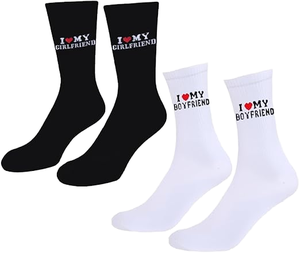 <span class=keywords><strong>Calcetines</strong></span> Divertidos con Letras para Parejas, 'I Love My Girlfriend Boyfriend', 100% Algodón, Antibacterianos, Regalo de San Valentín - Product Image 1
