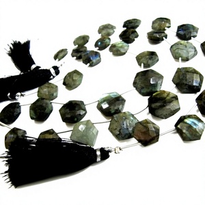 Perles de labradorite naturelle, forme hexagonale, facettées, 12 à 15 mm, fils de 8 pouces de long, noir arc-en-ciel, pierres précieuses pour la création de bijoux - Product Image 1