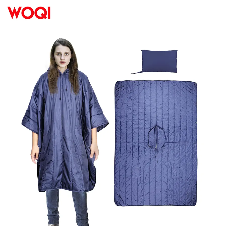 WOQI waterproof and windproof outdoor hooded wool blanket, portable and wearable, suitable for camping, picnics, sports venues,