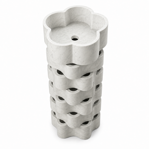 Lavabo de Pedestal Moderno con Forma de Flor, Lavabo de Baño de Mármol Pulido, Diseño Contemporáneo de Instalación en el Suelo - Product Image 2