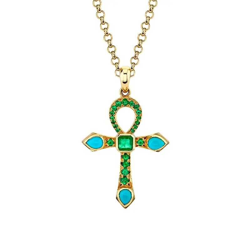 Gemnel fornitori di gioielli dal design unico grande ciondolo croce turchese per collana