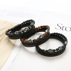 Bracelet en acier inoxydable avec pierre naturelle œil de tigre et crâne pour homme – Meilleure vente fournisseur - Product Image 3