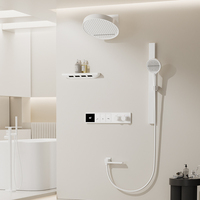 Nouvel ensemble de douche thermostatique tout-en-un encastré avec affichage numérique LED, robinet cascade et étagère de douche