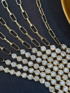 Xinfly 18K <b>Solid</b> <b>Gold</b> Natural Diamond Bracelet Paperclip Link Chain Bracelet Minimalist Thin Handmade Bracelet Women Daily Wear - Product Image 4