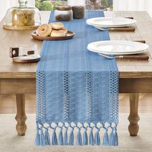 Corridore da tavolo Boho <span class=keywords><strong>Beige</strong></span> con nappine intrecciato a mano Runner da tavolo rustico fattoria per <span class=keywords><strong>cucina</strong></span> sala da pranzo decorazione per la casa - Product Image 3