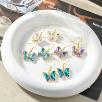 Boucles d'oreilles pendantes dégradées multicolores en cristal, style crochet délicat, plaqué or 18 carats, en verre pour femme