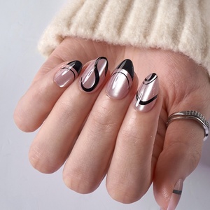 BTArtbox 30 Uñas Postizas de Gel Suave, Cortas, Almendradas, de Alta Calidad, con Diseño de Líneas, Efecto Ojo de Gato, Uñas a Presión de Lujo - Product Image 3