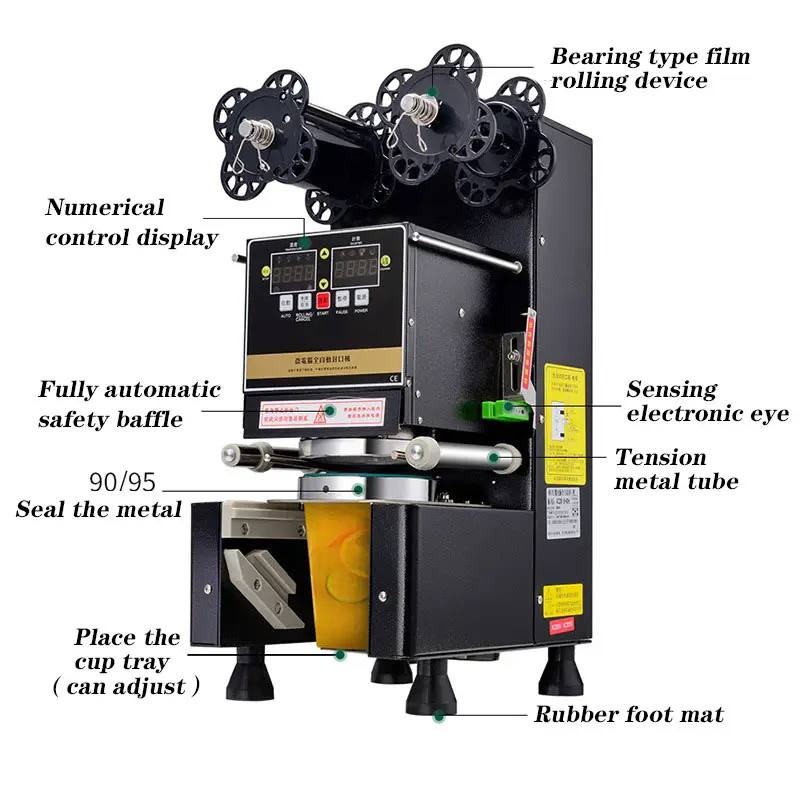 Scellant commercial automatique Machine à sceller le thé à bulles Machine à sceller Boba Machine à sceller les tasses Machine à sceller exclusivement pour le magasin de thé au lait