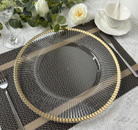 Assiettes de présentation tissées transparentes argentées brillantes, style floral métallique champagne, pour événements et mariages