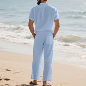 Calças Jogger Masculinas em Linho à Venda, Conjunto de Camisa de Camada Base Casual para Homens - Product Image 3