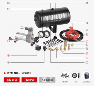 <span class=keywords><strong>120PSI</strong></span> süspansiyon hava kompresörü 1.02CFM 1 galon tankı kiti 4*4 metal araba hava kompresörü DC 12V binmek hava pompası - Product Image 1