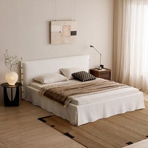 Lit double en <span class=keywords><strong>tissu</strong></span> de lin blanc Zayshine, style Wabi-Sabi français, pour chambre principale, 1,5 m, 1,8 m, taille king, grande taille, villa, hôtel, lit double doux - Product Image 3