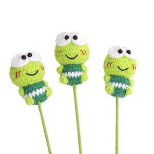 Creative Cartoon Handmade Knitted Wool Yarn Crochet Cute <b>Blush</b> Little Frog Flower Branch Indoor/Outdoor Childrens Day Bouquet - Product Image 5