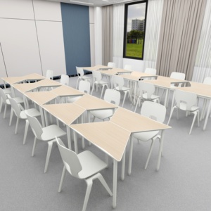 Orta okul tek masa üniversitesi öğrenci masaları ve sandalye seti sınıf okul mobilyaları yamuk çalışma masası - Product Image 2