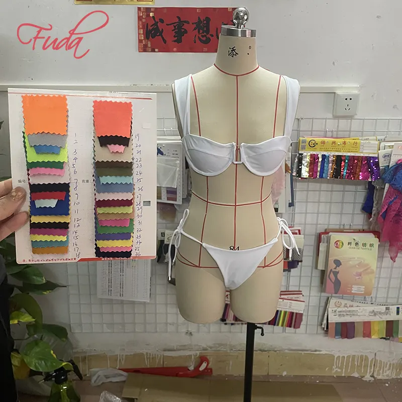 FUDA B1 Custom Women's Sexy Bikini 2 Piece Spaghetti Strap Top Thong Brazilian Swimsuit