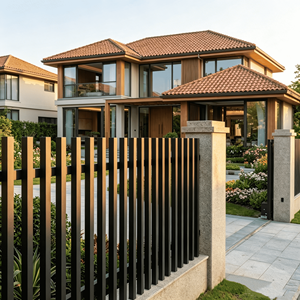 Clôture de <span class=keywords><strong>jardin</strong></span> à lames verticales en aluminium <span class=keywords><strong>composite</strong></span>, design moderne populaire, revêtement noir en poudre - Product Image 1