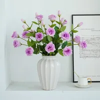 Fleurs artificielles Eustoma à 3 têtes, effet toucher réel, hydratantes, pour bouquets de mariage, décorations de luxe pour la maison, fleurs de fête, Lisianthus