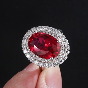 Fashion Statement Jewelry Eco-friendly Copper Oval Cut Imitation Glass Cubic Zirconia Big Red Stone <b>Ring</b> for Women - Product Image 3