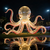 Poulpe gonflable transparent avec lumières LED, décoration gonflable de poulpe d'Halloween, tentacules de ballon pour l'extérieur