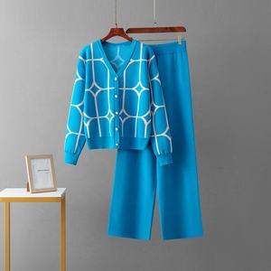 Ladies v Neck Long Sleeve Loose Fit Short <strong>Cardigan</strong> and High Waist Long Pants <strong>Twin</strong> <strong>Set</strong> - Product Image 5