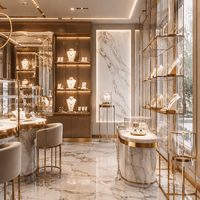 Vitrine à bijoux incurvée sur mesure BRUTALIST avec éclairage LED, design écologique et durable, aménagement complet pour magasin de détail de luxe