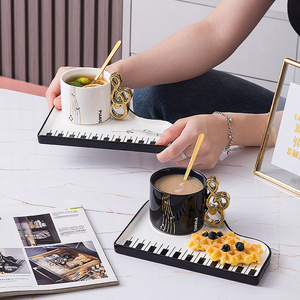 Ensemble tasse à café et soucoupe en céramique 200 ml, design nordique, touches de piano noires et blanches, tasses à thé et soucoupes exquises, vente en gros - Product Image 6