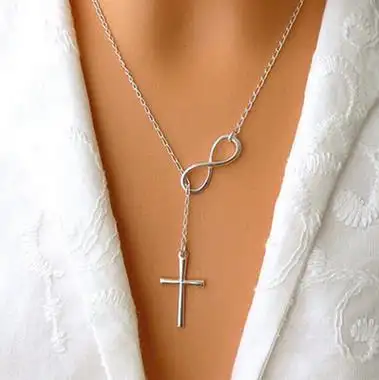 Hete Verkoop Zilveren Kleur Sleutelbeen Ketting Classic 8 Woord Infinity Kruis Hanger Ketting Zilver Kruis Ketting Voor Vrouwen Mannen